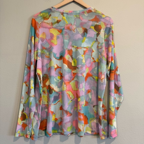 LOGO Colorful Artsy Button-Up Mesh Shirt Long Sleeve Pastel L - Picture 2 of 5